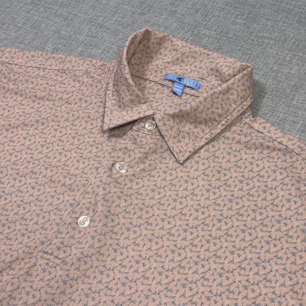 GenTeal Feather Print Golf Polo Shirt Mens XL Pink Short Sleeve Performance